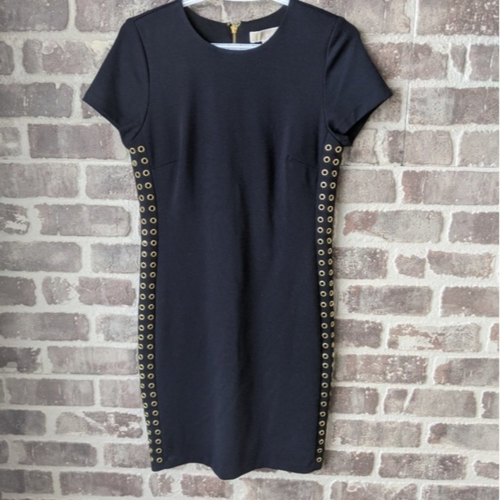 NWT /MICHAEL KORS / NAVY DRESS WITH BRASS SIDE DETAILING SIZE S